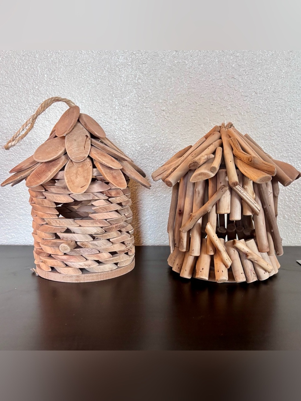 Set of 2 Natural Decorative Wooden Birdhouses